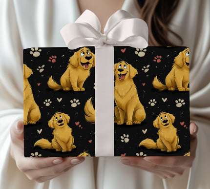 Sunlit Wagging Wonders – playful golden retriever gift wrap
