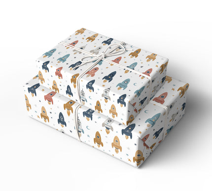 Starlit Launchpad – Kids Rocket Wrapping Paper