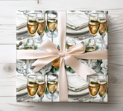 Toast special moments with Sparkling Celebration Table wrapping paper, decorated with wedding champagne illustrations. Perfect for weddings and anniversaries.