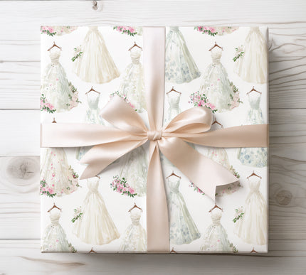 Celebrate bridal beauty with Everlasting Bride wrapping paper, decorated with wedding dresses and floral patterns. Perfect for bridal showers and weddings.