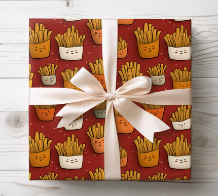 Add a playful touch with Golden Crunch Cuties wrapping paper, covered in cheerful fries illustrations. Perfect for food lovers and fun celebrations.