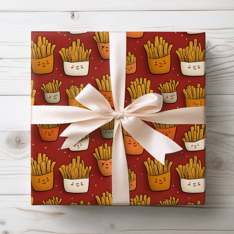 Golden Crunch Cuties - Happy Fries Pattern Wrapping Paper