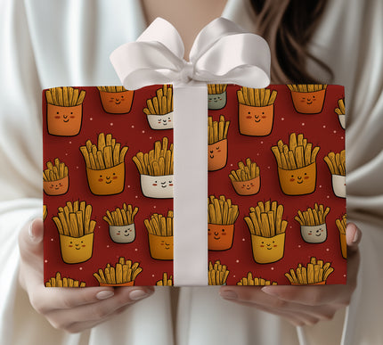 Golden Crunch Cuties - Happy Fries Pattern Wrapping Paper