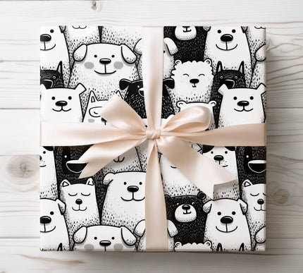 Celebrate puppy love with Puppy Parade wrapping paper featuring charming cartoon dogs. Perfect for kids, pet lovers, and joyful gifts.
