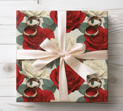 Celebrate eternal love with Eternal Rose Promises wrapping paper featuring classic wedding bands. Ideal for weddings, engagements, and anniversaries.