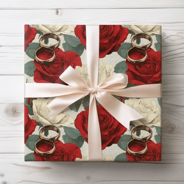 Eternal Rose Promises – Classic Wedding Bands Wrapping Paper