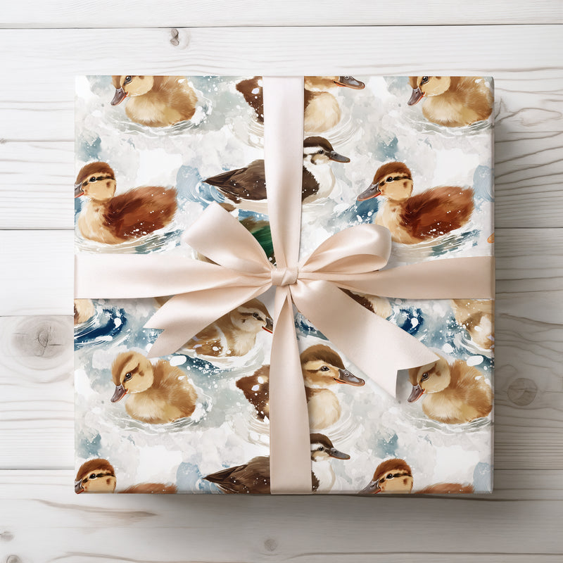 SnowyDrift – Realistic Ducklings in Splashing Water Wrapping Paper
