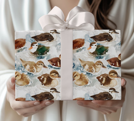 SnowyDrift – Realistic Ducklings in Splashing Water Wrapping Paper