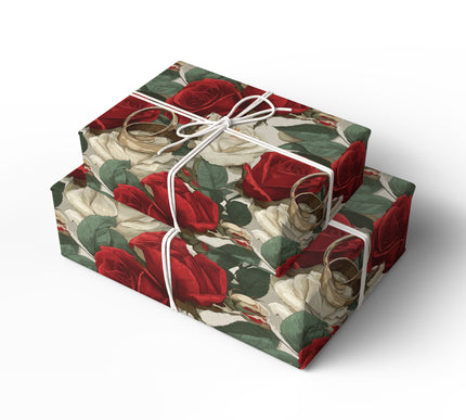 Rosebound Union – Romantic Red and Ivory Roses with Wedding Bands Wrapping Paper