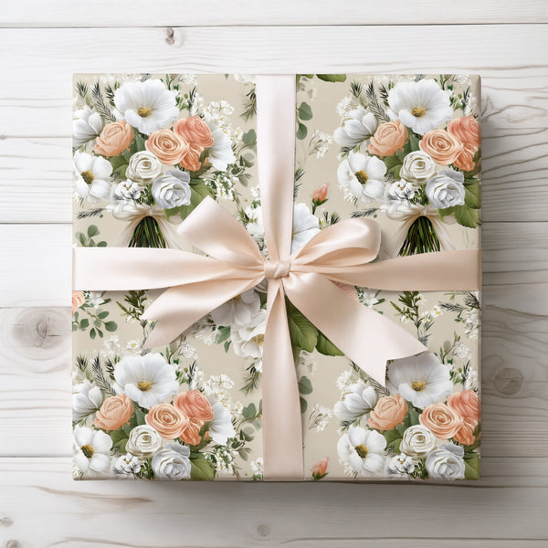 Ivory Blush Bouquet – Floral Wedding Wrapping Paper