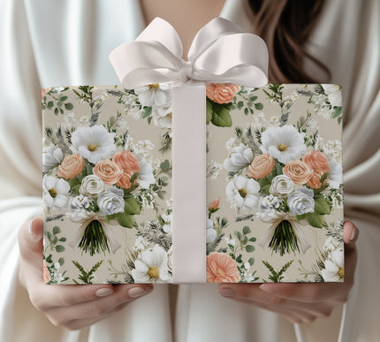 Ivory Blush Bouquet – Floral Wedding Wrapping Paper