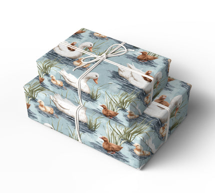 Lakeside Quacksong – White Duck Family Wrapping Paper