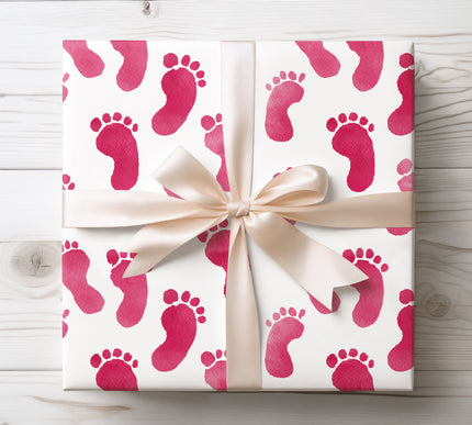 Celebrate little steps with Blushstep wrapping paper featuring delicate pink baby footprints. Perfect for baby showers, birthdays, and infant gifts.