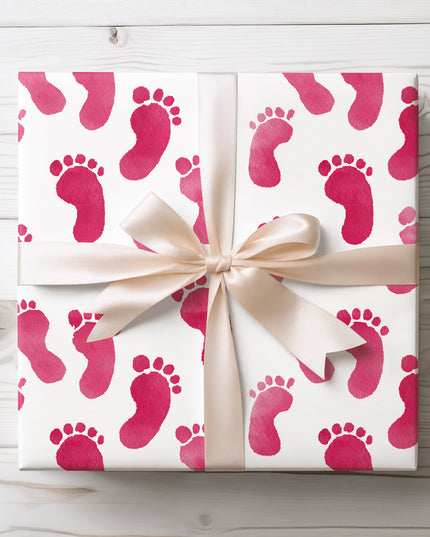 Blushstep – Soft Pink Baby Footprint Watercolor Wrapping Paper