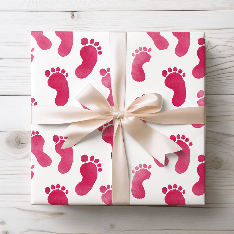 Blushstep – Soft Pink Baby Footprint Watercolor Wrapping Paper