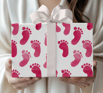 Blushstep – Soft Pink Baby Footprint Watercolor Wrapping Paper