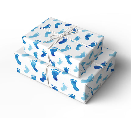 Footlingale – Watercolor Blue Baby Footprint Pattern Wrapping Paper