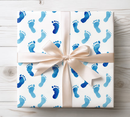 Welcome new arrivals with Footlingale wrapping paper, decorated with gentle blue baby footprints. Ideal for baby showers and newborn gifts.