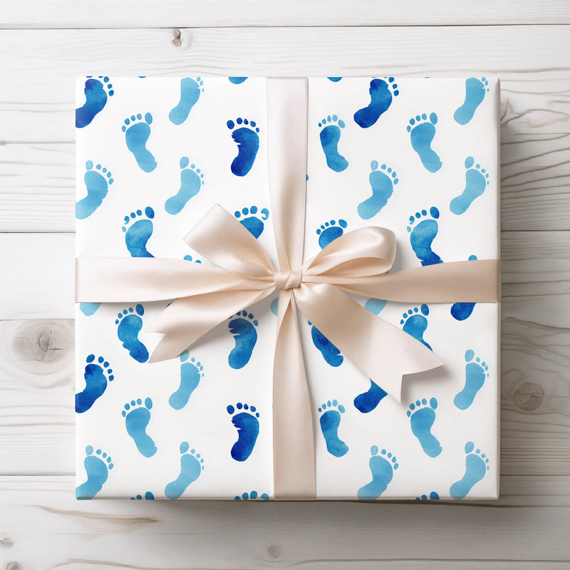 Footlingale – Watercolor Blue Baby Footprint Pattern Wrapping Paper