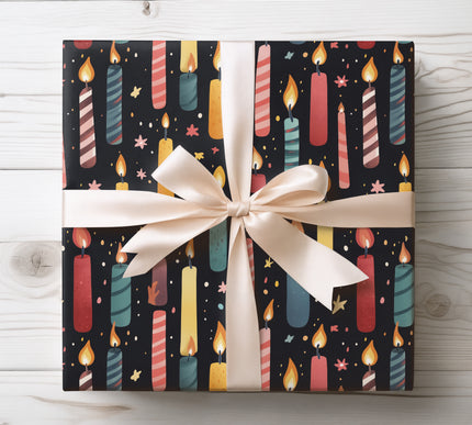 Light up celebrations with Lumiflick wrapping paper adorned with glowing candle illustrations. Perfect for birthdays, holidays, and joyful moments.