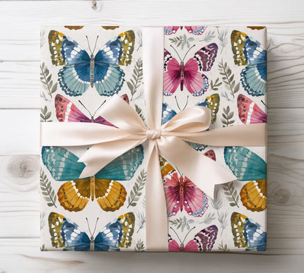 Enjoy the gentle charm of Flutternook wrapping paper with delicate watercolor butterflies. Perfect for birthdays, weddings, and nature-themed gifts.