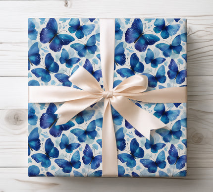 Delight in the beauty of butterflies with Azureflutter wrapping paper, featuring soft watercolor blue butterflies. Perfect for nature lovers and elegant gift wrapping.