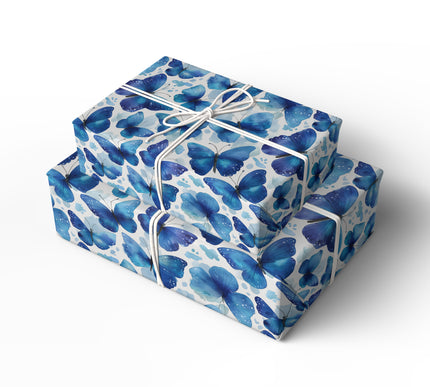 Azureflutter – Watercolor Blue Butterfly Pattern Wrapping Paper