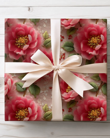 Petals of Elegance - Luxurious 3D Floral Lace Fantasy Wrapping Paper