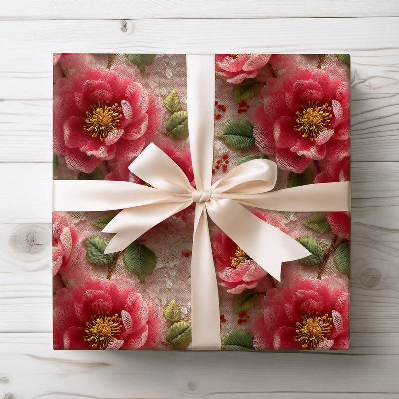 Petals of Elegance - Luxurious 3D Floral Lace Fantasy Wrapping Paper