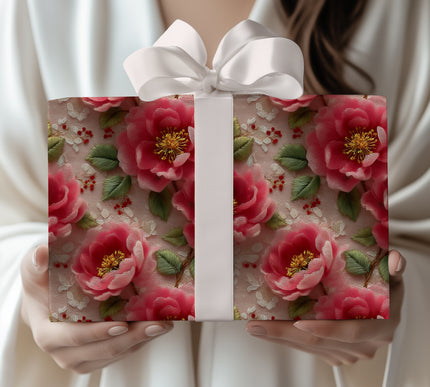Petals of Elegance - Luxurious 3D Floral Lace Fantasy Wrapping Paper
