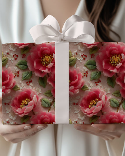Petals of Elegance - Luxurious 3D Floral Lace Fantasy Wrapping Paper