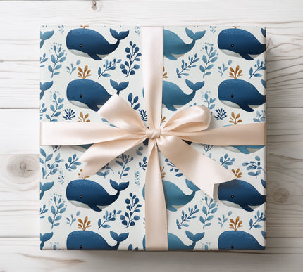 Wrap your gifts with Whalelune wrapping paper featuring an adorable blue whale swimming gracefully. Perfect for ocean lovers and calm-themed presents.