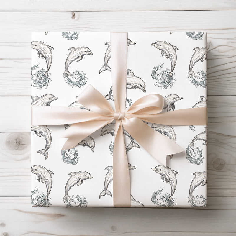 WaveFlip – Playful Dolphins with Ocean Waves Wrapping Paper