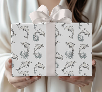 WaveFlip – Playful Dolphins with Ocean Waves Wrapping Paper