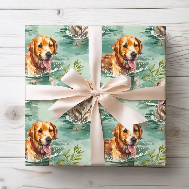 Aurelian Splash – Golden Retriever in Water Wrapping Paper