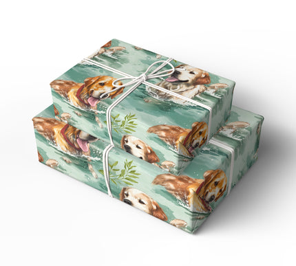Aurelian Splash – Golden Retriever in Water Wrapping Paper