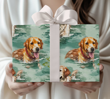 Aurelian Splash – Golden Retriever in Water Wrapping Paper
