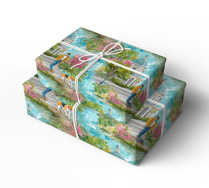 Beagle Breeze – Man Walking Beagle Dog in Park Wrapping Paper