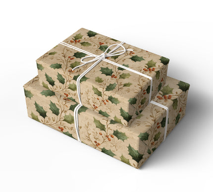 Berrythorn - Rustic Holly & Branches Wrapping Paper