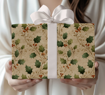 Berrythorn - Rustic Holly & Branches Wrapping Paper