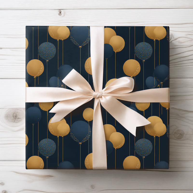 Midnight Gold Soirée – elegant gold balloon gift wrap
