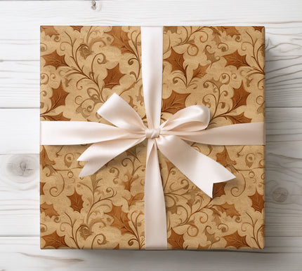 Wrap gifts in rustic charm with Oakspell wrapping paper featuring sepia-toned vines and holly. Perfect for nature lovers, autumn gifts, and vintage-inspired celebrations. Durable paper with warm, earthy tones.