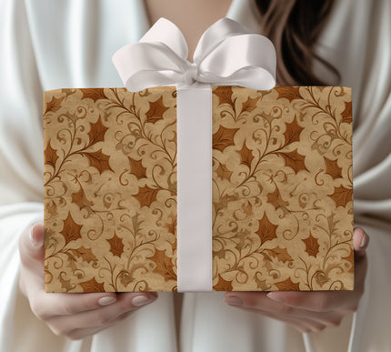 Oakspell - Sepia Vine & Holly Wrapping Paper