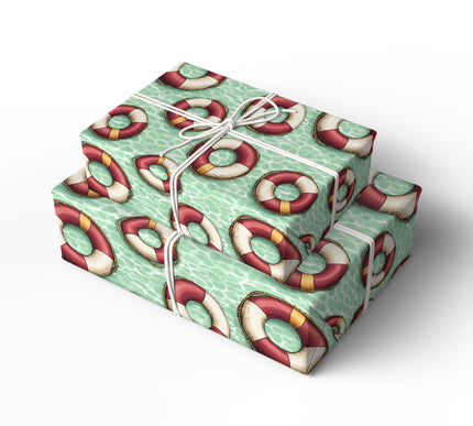 Driftloop – Vintage Lifesaver Ring on Pool Water Wrapping Paper