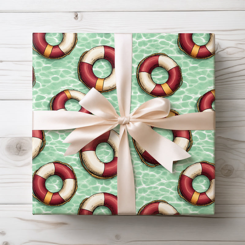 Driftloop – Vintage Lifesaver Ring on Pool Water Wrapping Paper