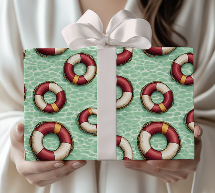Driftloop – Vintage Lifesaver Ring on Pool Water Wrapping Paper