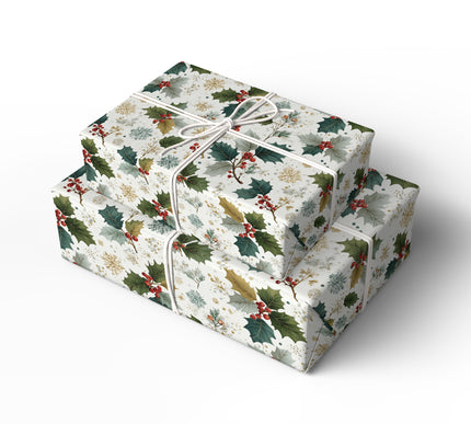 Frostbough - Vintage Holly & Snowflake Wrapping Paper
