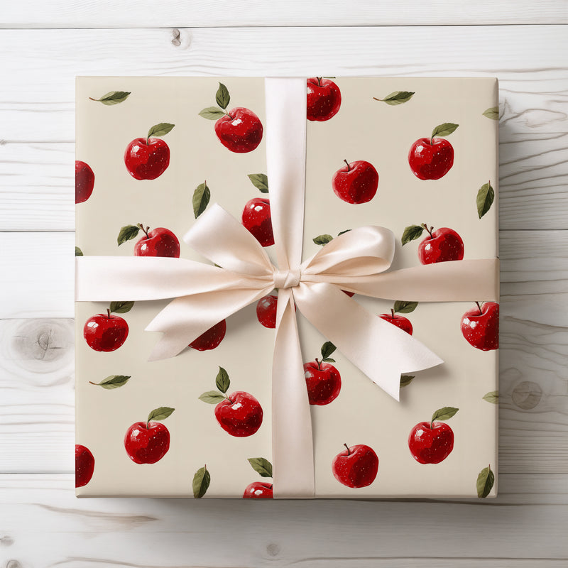Crimson Orchard Whimsy – realistic red apple pattern wrapping paper