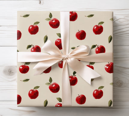 Crimson Orchard Whimsy – realistic red apple pattern wrapping paper