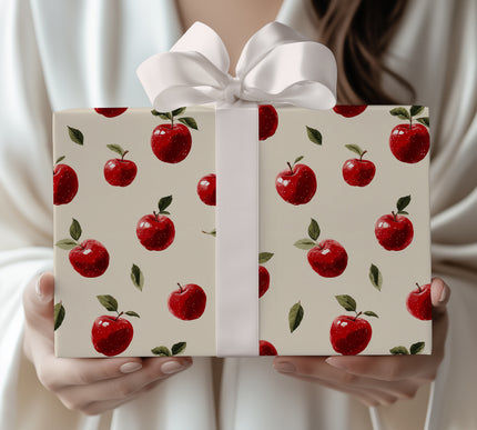 Crimson Orchard Whimsy – realistic red apple pattern wrapping paper